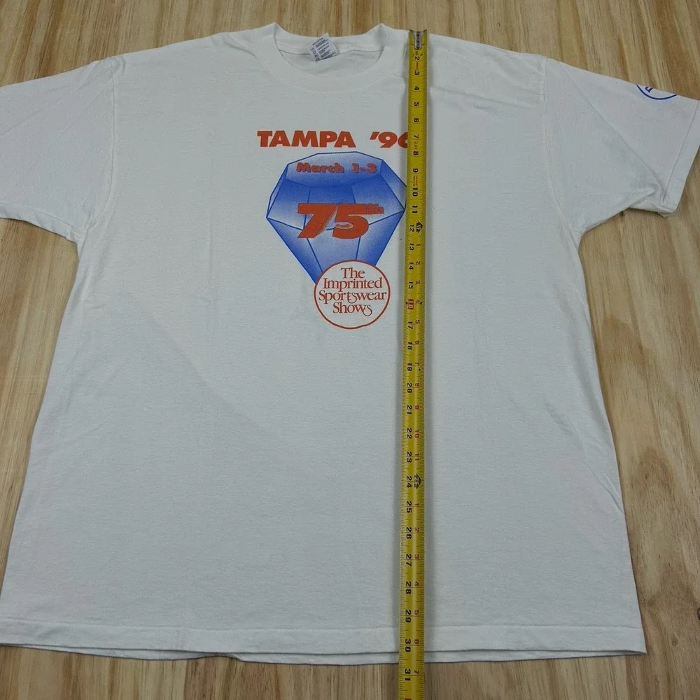 Vintage 1996 Delta Tampa T-Shirt Imprinted Sportswear‎ Show T Shirt XL White